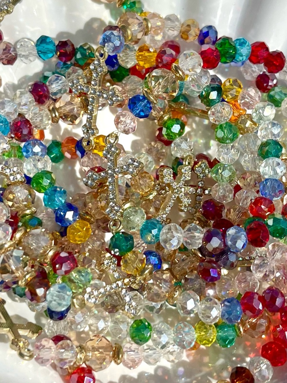 Rainbow Cross Glass Beaded Bracelet NWOT